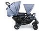 Ein Chic4Baby Doppelkinderwagen mit blauer Polsterung.