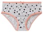 Graue Unterhose mit schwarzen Punkten und rosa Saum.