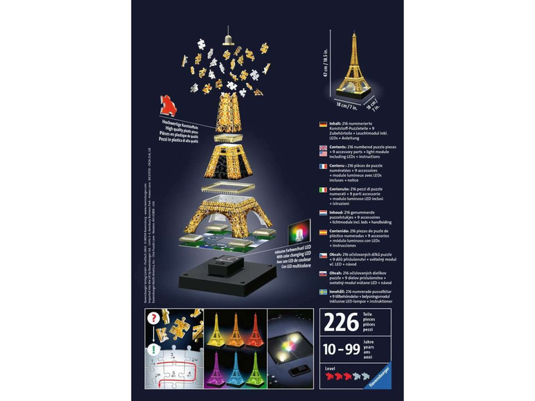 Gehe zu Vollbildansicht: Ravensburger 3D Puzzle Eiffelturm bei Nacht - Bild 2