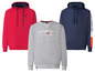 Rote, graue und blaue Hoodies sowie ein grauer Pullover von U.S. Grand Polo.