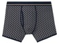 Blaue Boxershorts mit geometrischem Muster.