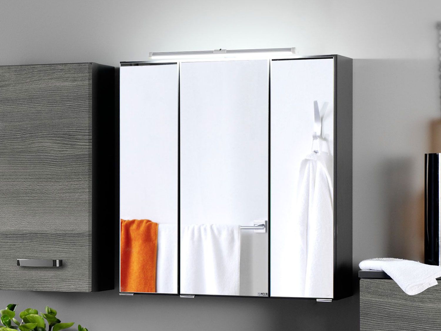HELD Bologna 3D Spiegelschrank 60/70/80/90/100cm (LED Aufbauleuchte, Graphitgrau, 60 cm) – Bild 3 von 4