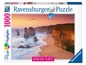 Ein 1000-teiliges Ravensburger Puzzle mit Sonnenuntergang an einer felsigen Küste.