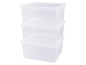 Drei transparente Aufbewahrungsboxen.