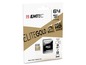 Eine 64GB EMTEC Elite Gold MicroSD Karte mit Adapter, geeignet für Full HD Videos.
