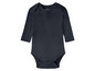 Ein dunkelblauer Baby-Body mit langen Ärmeln.