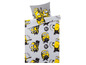 Minions Bettwäsche mit gelben Minions auf weißem Hintergrund mit schwarzen Punkten.