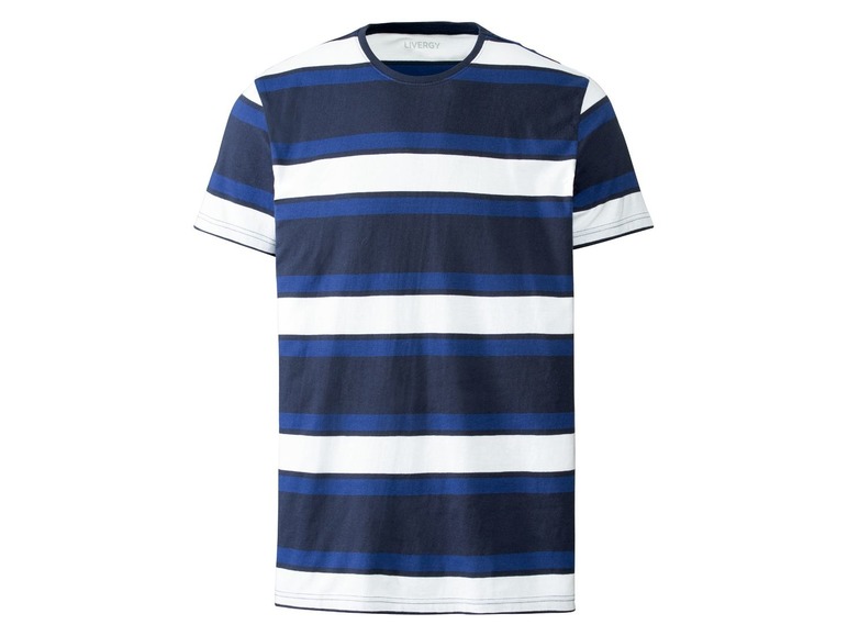 Ein gestreiftes T-Shirt von Livergy in Blau und Weiß.