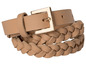 Ein hellbrauner Ledergürtel mit geflochtenen Details.