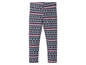 Schwarze Leggings mit geometrischem Muster in Rot und Blau.