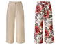 Zwei Paar weite Hosen: eine beige und eine mit Blumenmuster.