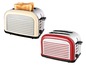 Zwei Retro-Toaster, einer in Creme und einer in Rot.