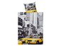 Bettwäsche mit New Yorker Skyline und gelben Taxis.