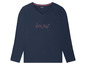 Dunkelblaues Langarmshirt mit 'Good Night' Aufdruck.