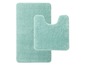 Ein Set Badezimmerteppiche in Mintgrün, mit einer langen Matte und einer kleinen für neben der Toilette.