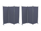 Zwei graue, faltbare Raumteiler mit jeweils drei Paneelen.