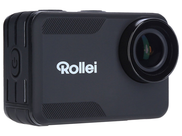 Eine schwarze Rollei Actionkamera.
