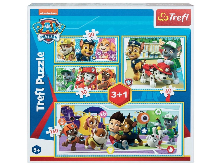 Trefl-Puzzle mit Paw Patrol Motiven, mit 30, 60 und 160 Teilen.