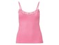 Ein rosa Tanktop mit Spitze am Ausschnitt.