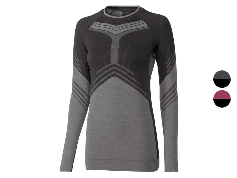 Sport-Shirt mit langen Ärmeln für Damen in Grau und Schwarz.