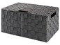 Graue Aufbewahrungsbox mit Deckel, aus robustem Material gewebt.