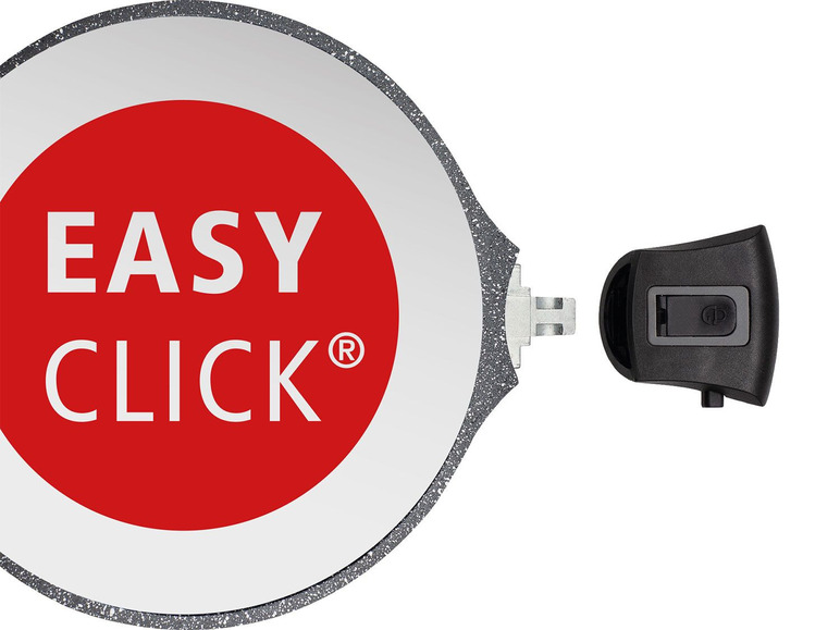 Eine Easy Click Pfanne mit abnehmbarem Griff.