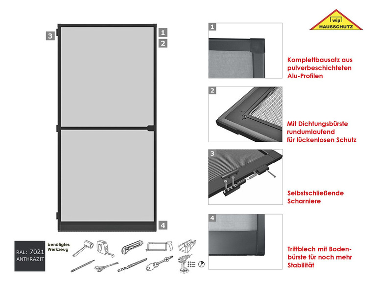 Gehe zu Vollbildansicht: wip Insektenschutz-Tür mit Mittelsprossenprofil, Komplettbausatz B 120 x H 240 cm - Bild 3