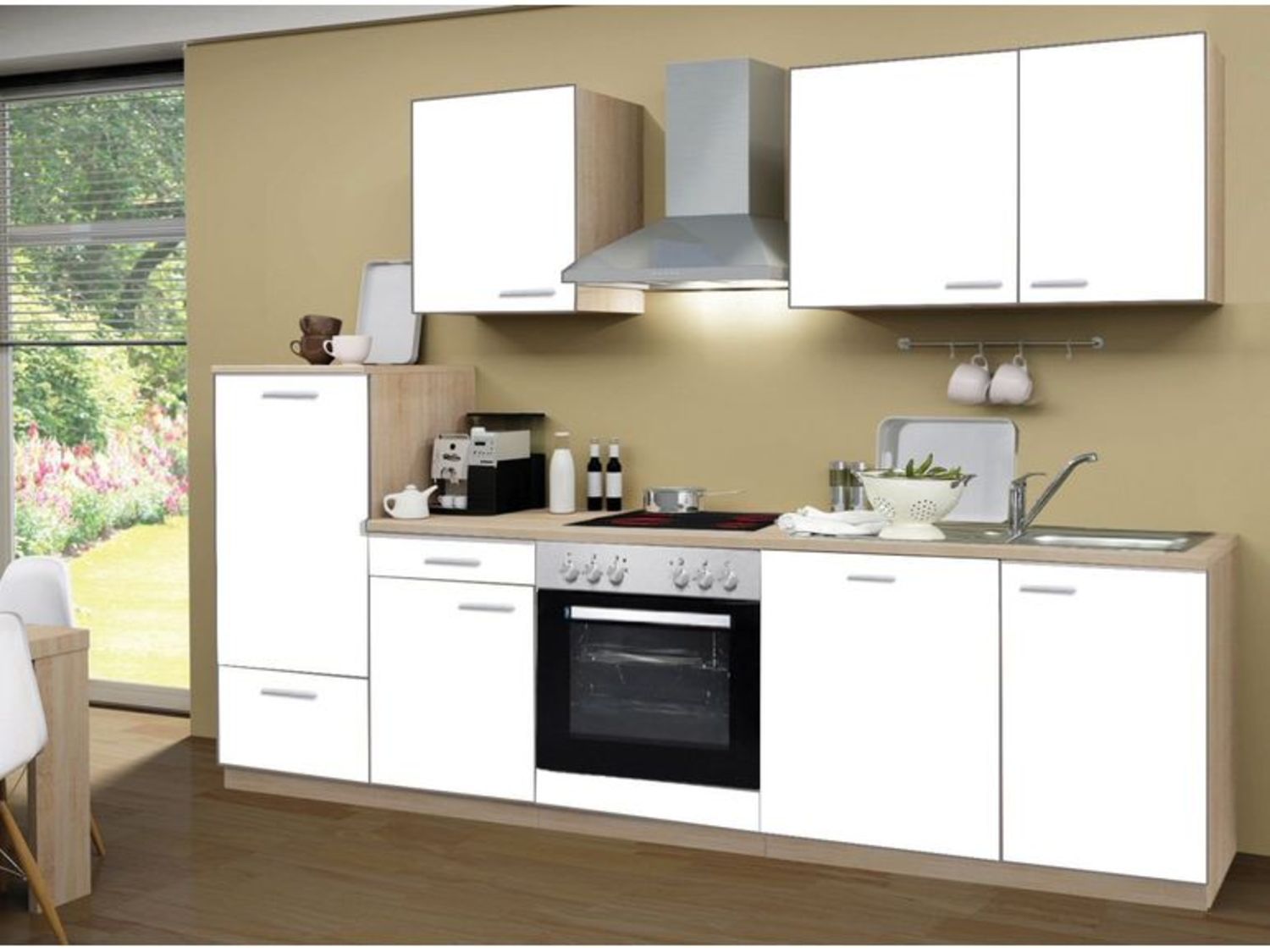 Menke Küchenzeile „Classic“ 270/280/300/310 cm (mit Geschirrs, frei Verwendung, Weiss, 280 cm) | 4039354094768VERW