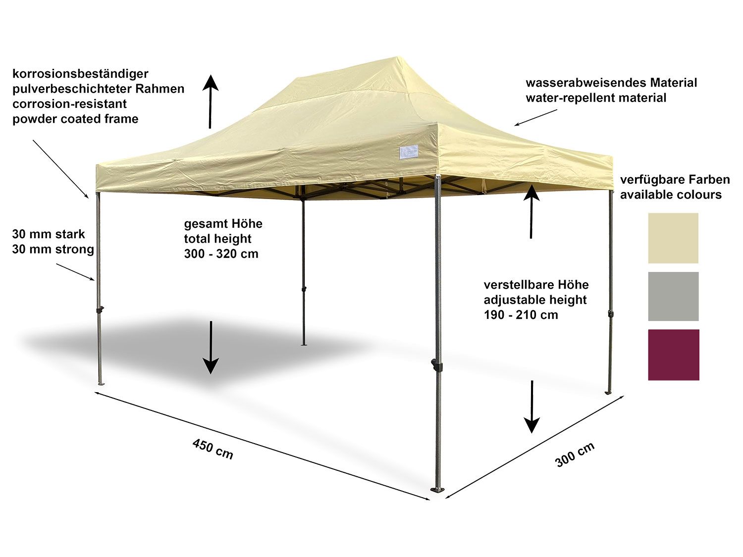 Thumbnail - Grasekamp Faltpavillon Premium Line (3x4,5m + Seitenteile, Beige)