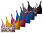 Sechs Sport-BHs mit Blumenmuster.