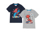 Zwei Spider-Man T-Shirts für Jungen, eines dunkelblau und eines grau.