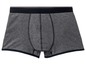 Graue Boxershorts mit dunkelblauem Bund.