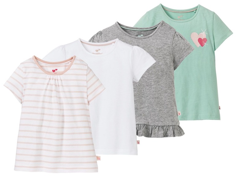 Gehe zu Vollbildansicht: LUPILU® T-Shirts Mädchen, 4 Stück, hoher Bio-Baumwollanteil, mit Schulterknöpfung - Bild 2