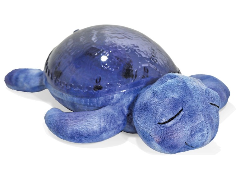 Blaue Plüschschildkröte mit Sternenlichtprojektor.