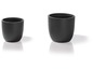 Zwei schwarze runde Blumentöpfe