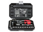 Ein Parkside Werkzeugset mit Ratschen, Stecknüssen und Bits in einem Koffer.