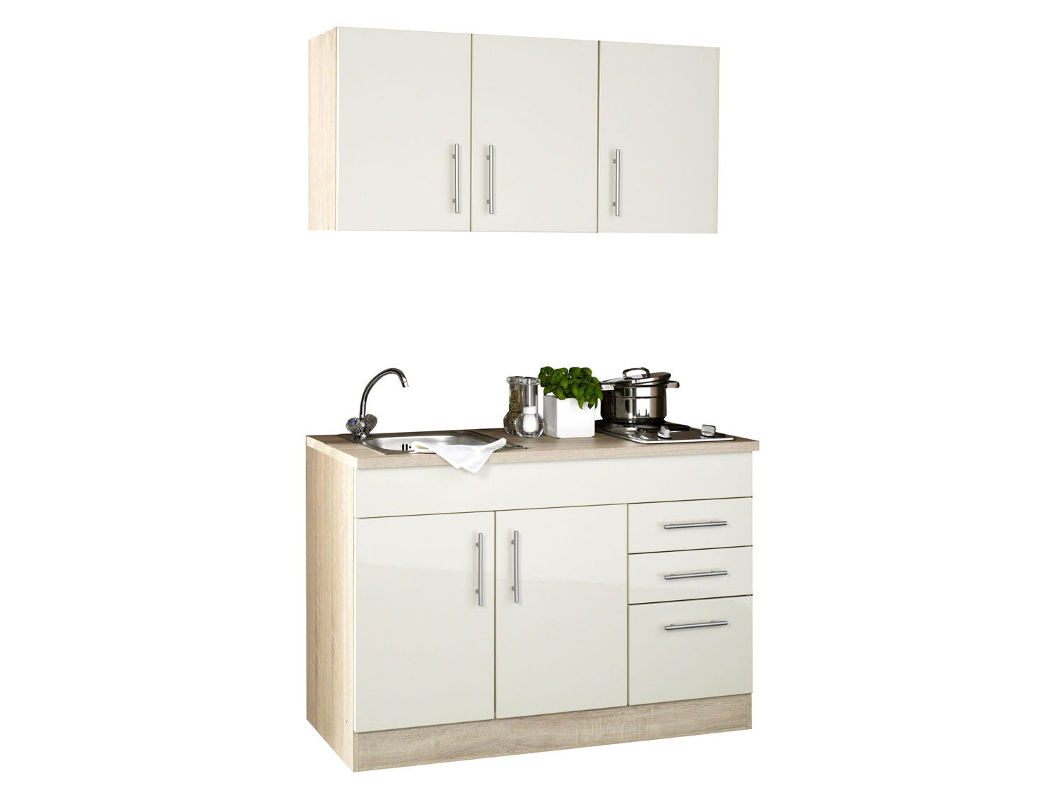 HELD Single Küche Torino 100/120/160/180/190/210cm (Hochglanz-Creme / Eiche-Sonoma, Breite 120cm) – Bild 2 von 2