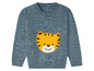 Ein blauer Pullover mit einem Tiger.