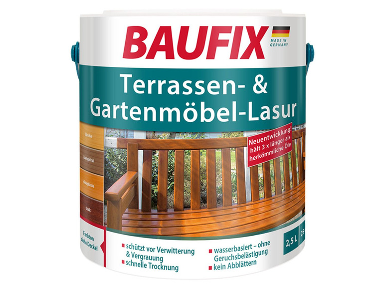 Gehe zu Vollbildansicht: BAUFIX Terrassen- und Gartenmöbel-Lasur, 2,5 Liter - Bild 2
