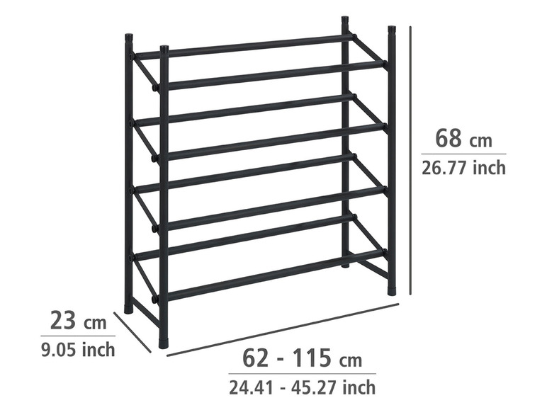 Wenko Anti-Rutsch-Schuhregal Hero ausziehbar, Schuhaufbewahrung für 24 PaarSchuhe