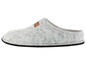 Grauer Filz-Hausschuh mit braunen Lederakzenten.
