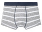 Graue Boxershorts mit weißen Streifen.