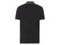 Ein schwarzes Poloshirt mit weißen Rändern.