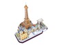 Ein 3D-Modell von Paris mit dem Eiffelturm, dem Arc de Triomphe und Notre Dame.