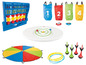 Ein Set mit Playtive Spielzeug, darunter ein Ballbecken, ein Fallschirm, Reifen und Pfeile.