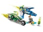 LEGO Ninjago Fahrzeuge, darunter ein blauer Jet und ein grünes Motorrad.