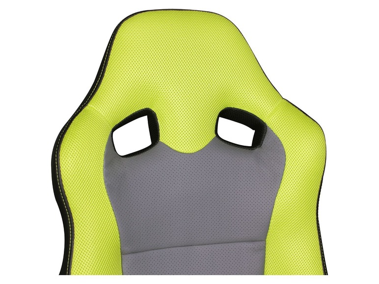 Die Oberseite eines grünen und grauen Gaming-Stuhls.
