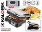 Ein schwarzer Kontaktgrill von Kalorik mit einem Schwebescharniersystem und digitaler Temperaturregelung.