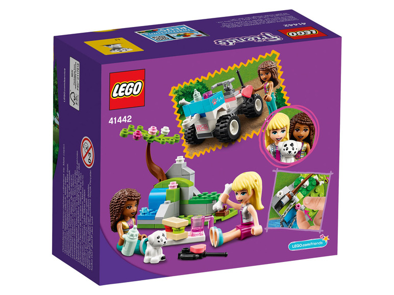 LEGO Friends Set mit einem Tierrettungswagen und zwei Figuren.