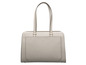 Eine hellgraue Ledertasche mit zwei Henkeln.